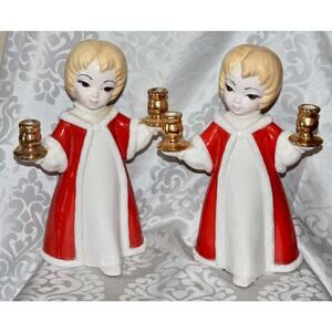 HOLT-HOWARD Christmas Holiday Ceramic Choir Girls Hand Painted Candle Holders